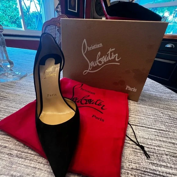 100% Authentic Christian Louboutin Iriza 100mm black suede pumps. - Picture 2 of 5